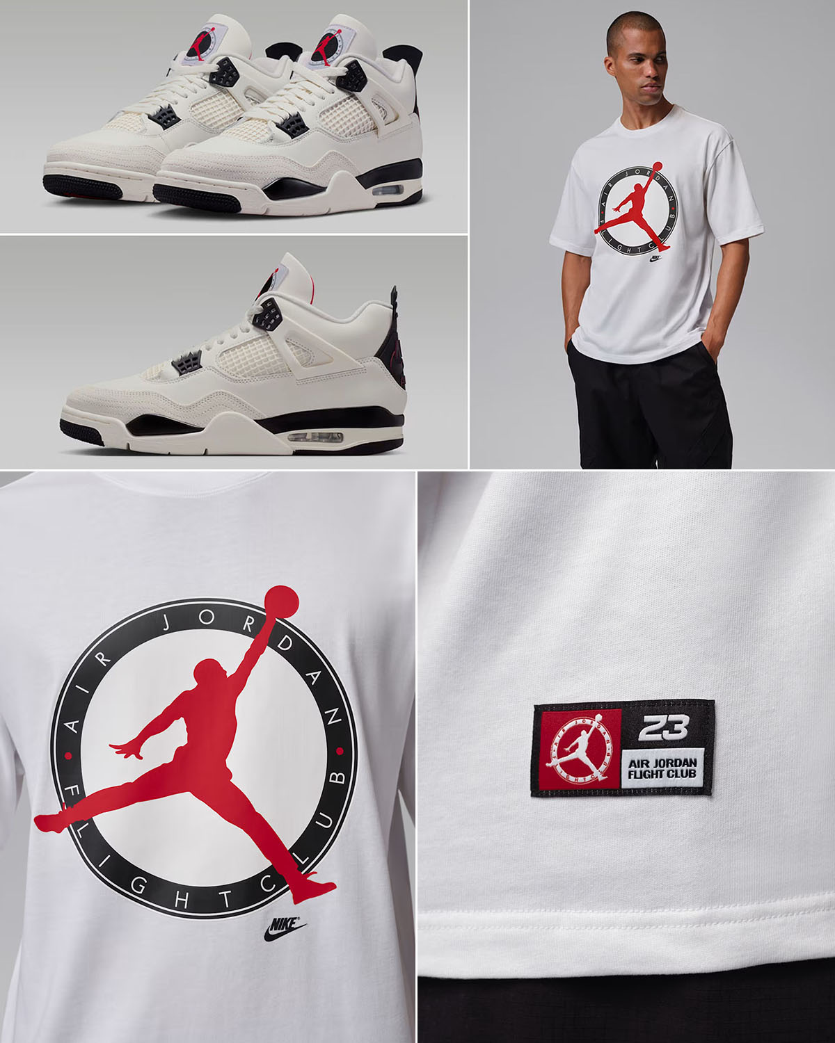 Air Jordan 4 Flight Club x Jordan Flight Club Men's White T-Shirt Outfit to Match Sneakers