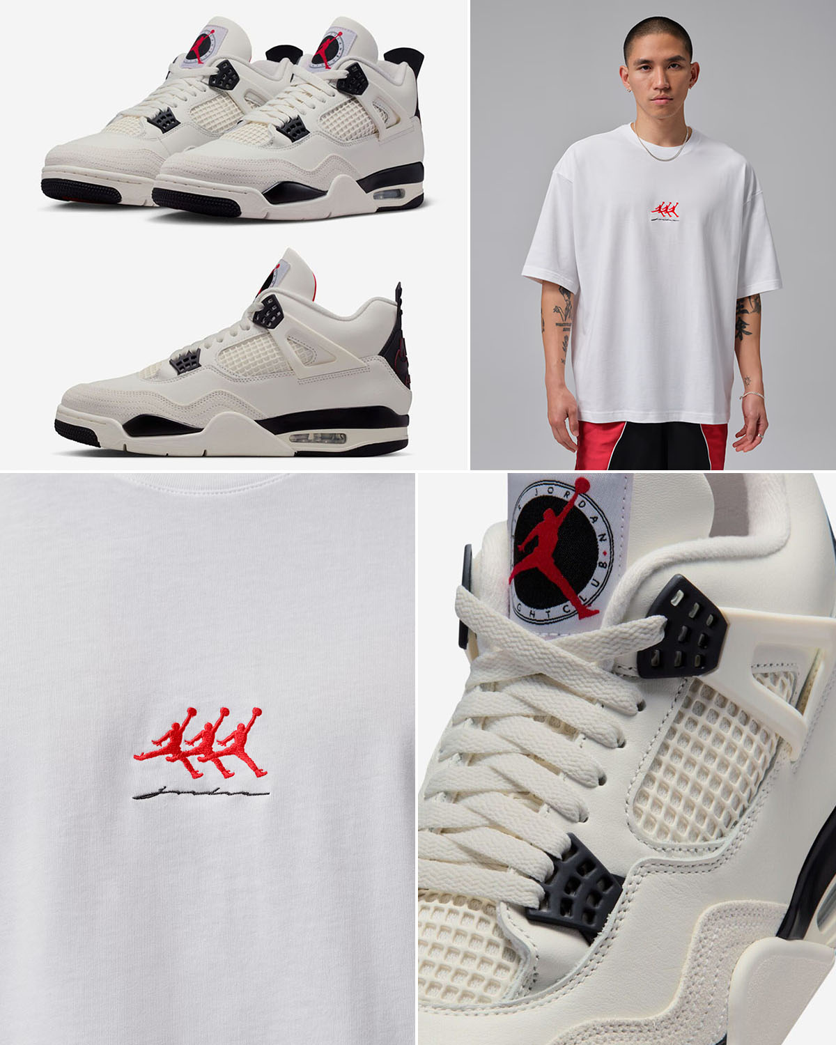 Air Jordan 4 Flight Club x Jordan Flight Mens Oversized Graphic White T Shirt Outfit