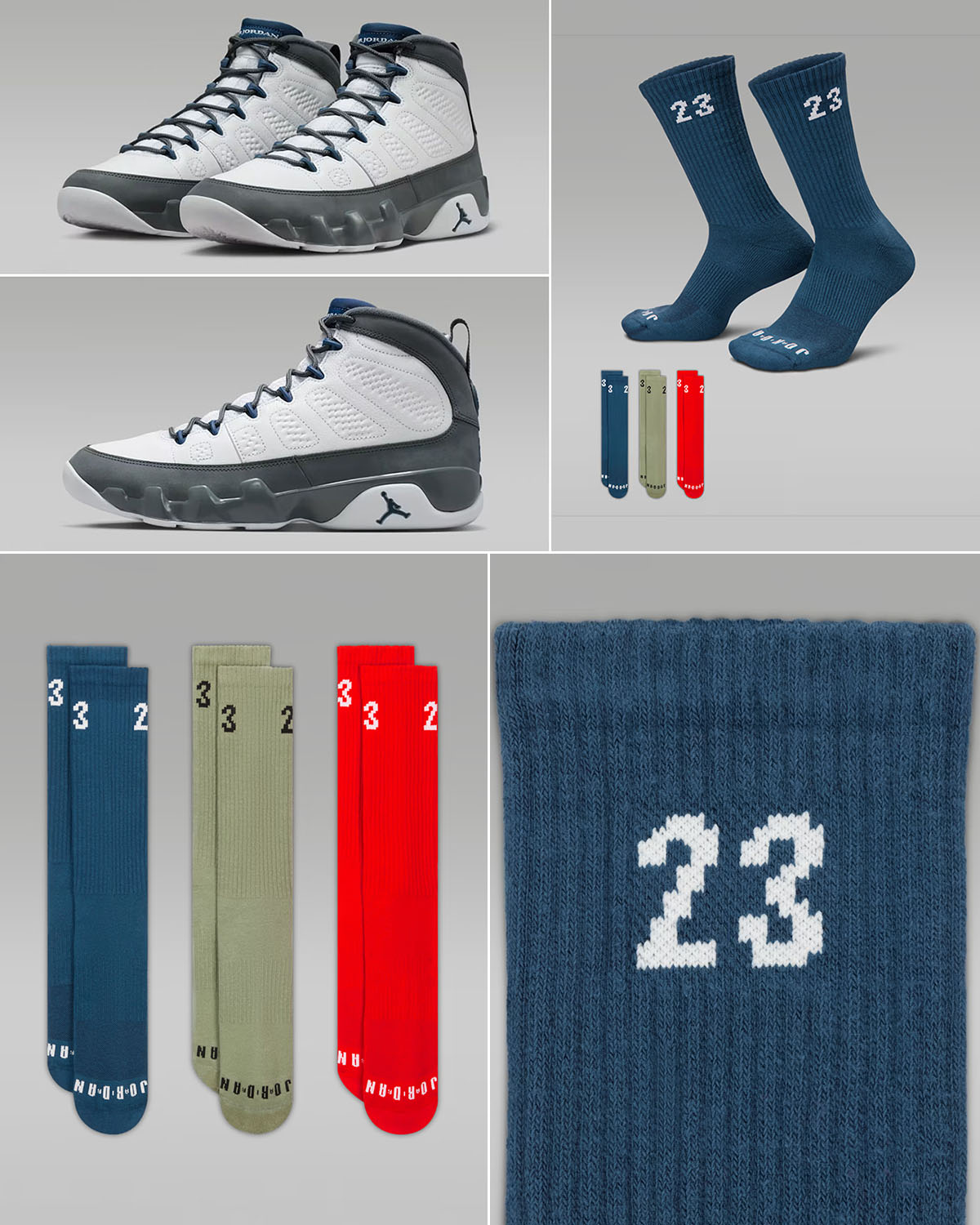 Air Jordan 9 Flint Grey 2026 Crew Socks