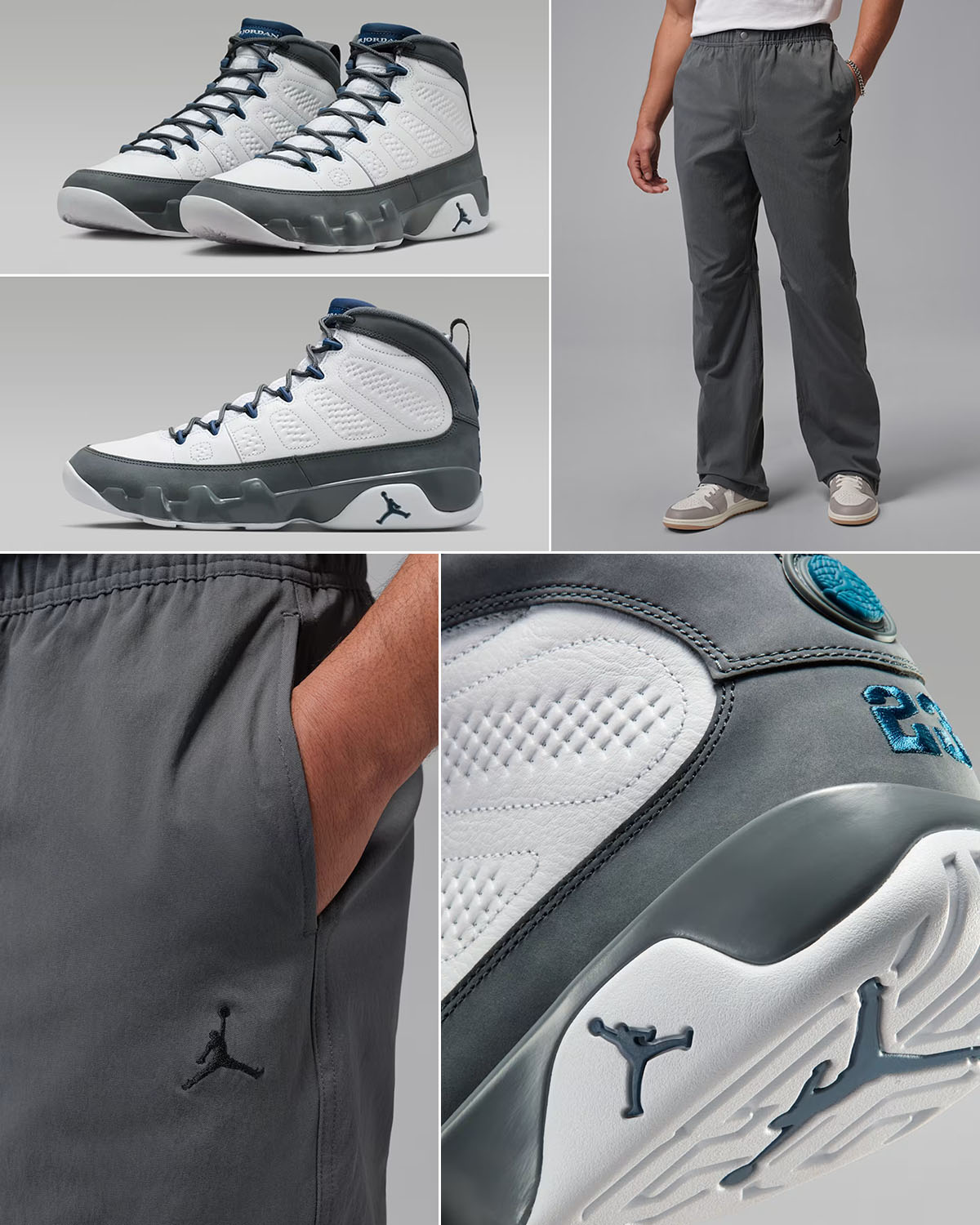 Air Jordan 9 Flint Grey 2026 x Jordan Flight Essentials Mens Grey Pants Outfit