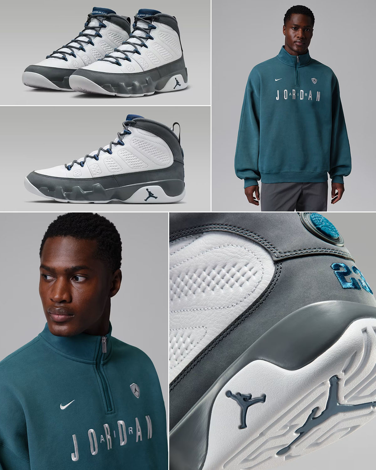 Air Jordan 9 Flint Grey 2026 x Jordan Flight Mens Graphic Fleece Quarter Zip Top Outfit