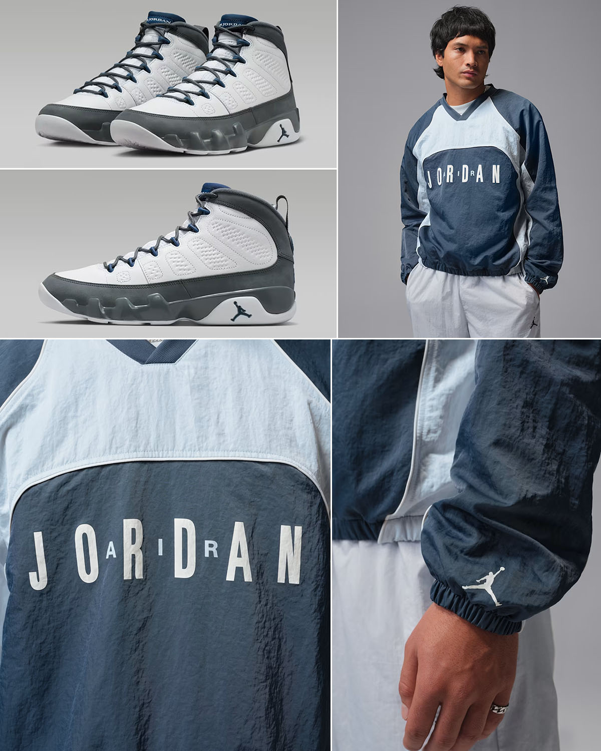 Air Jordan 9 Flint Grey 2026 x Jordan Flight Mens Long Sleeve Warm Up Top Outfit