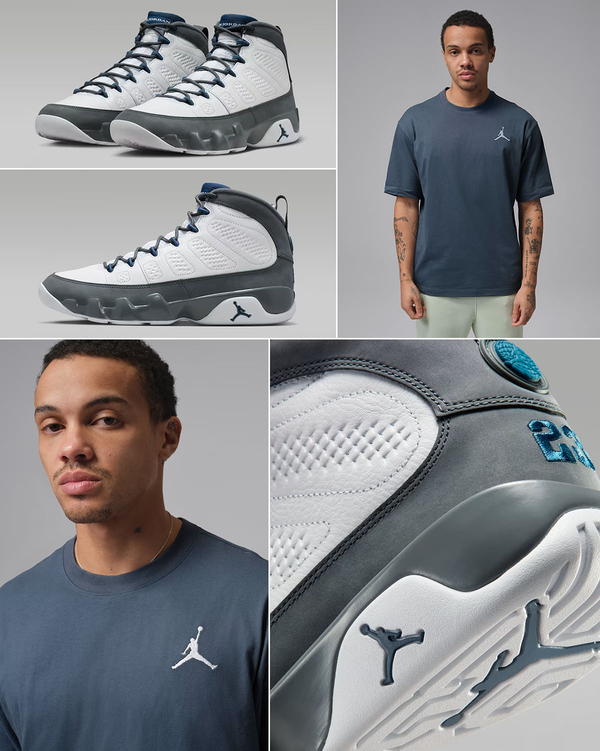 Air Jordan 9 Flint Grey 2026 x Jordan Mens Embroidered Jumpman T Shirt Outfit