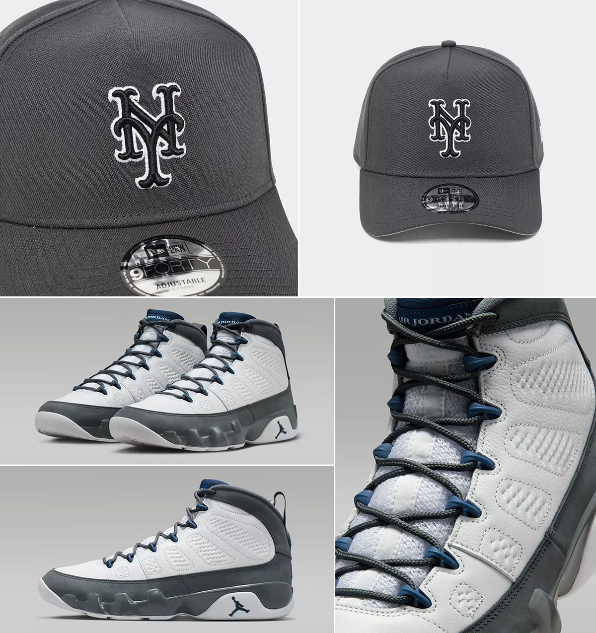 Air Jordan 9 Flint Grey 2026 x New Era New York Mets 9FORTY A Frame Snapback Hat