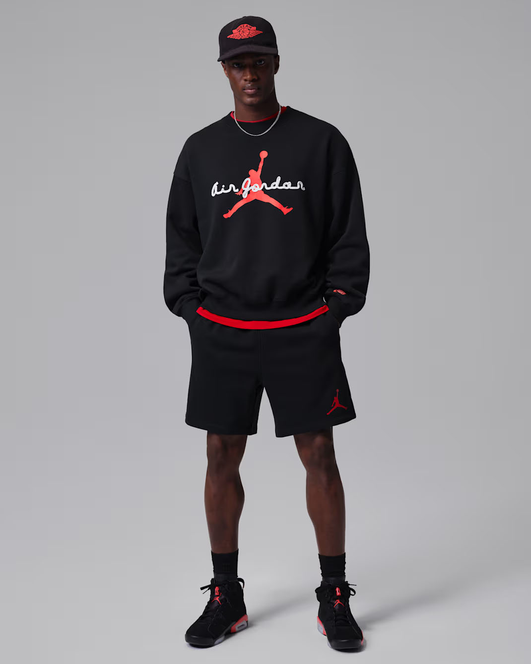 Jordan Brooklyn Fleece Mens Crewneck Sweatshirt Black Infrared 23 Outfit