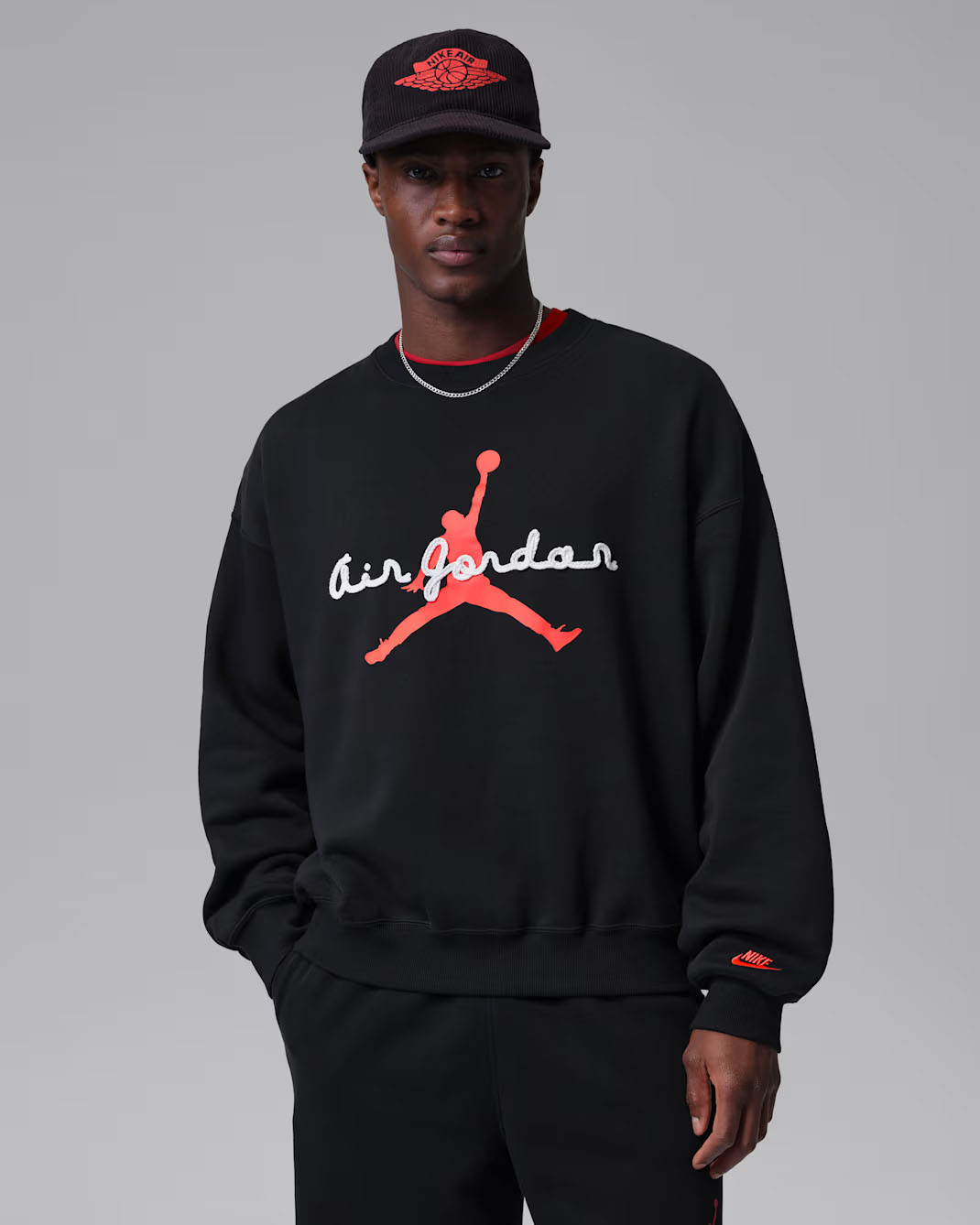 Jordan Brooklyn Fleece Mens Crewneck Sweatshirt Black Infrared 23