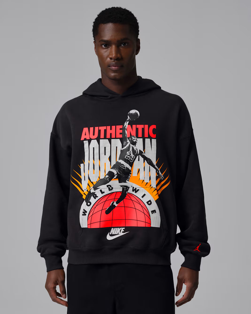 Jordan Brooklyn Fleece Mens Graphic Pullover Hoodie Black Infrared