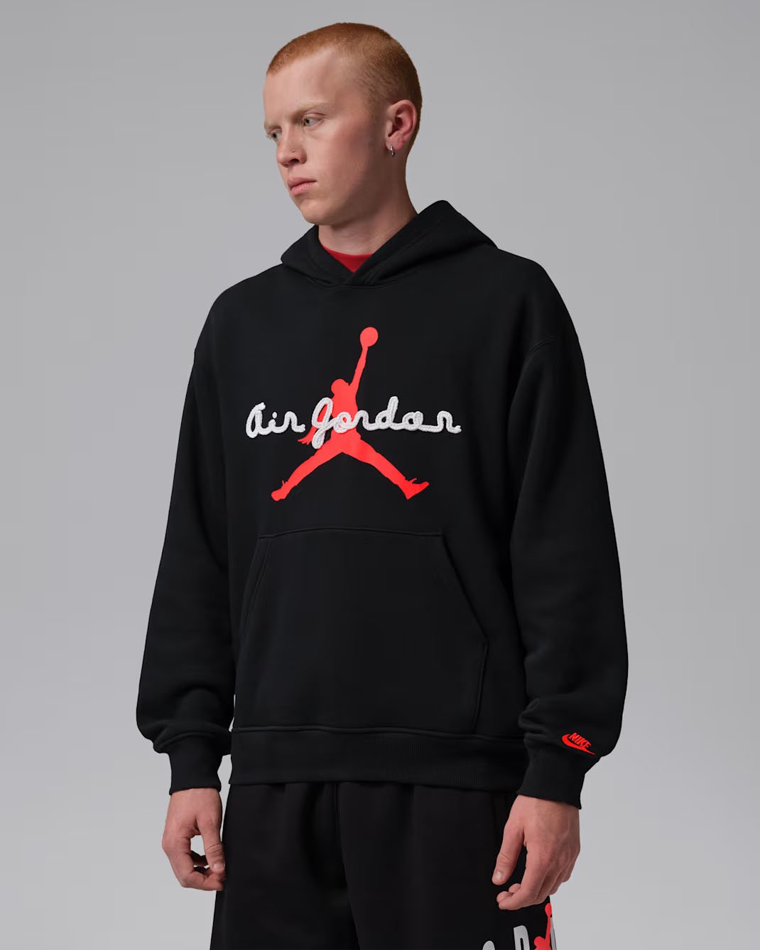 Jordan Brooklyn Fleece Mens Pullover Hoodie Black Infrared 23