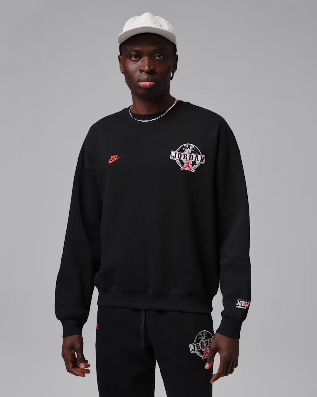 Jordan Brooklyn Mens Crew Neck Sweatshirt Black Chili Red 1