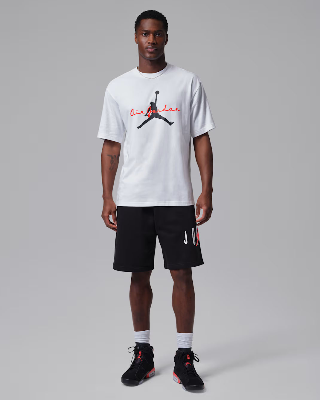 Jordan Brooklyn Mens Graphic T Shirt White Infrared Outfit