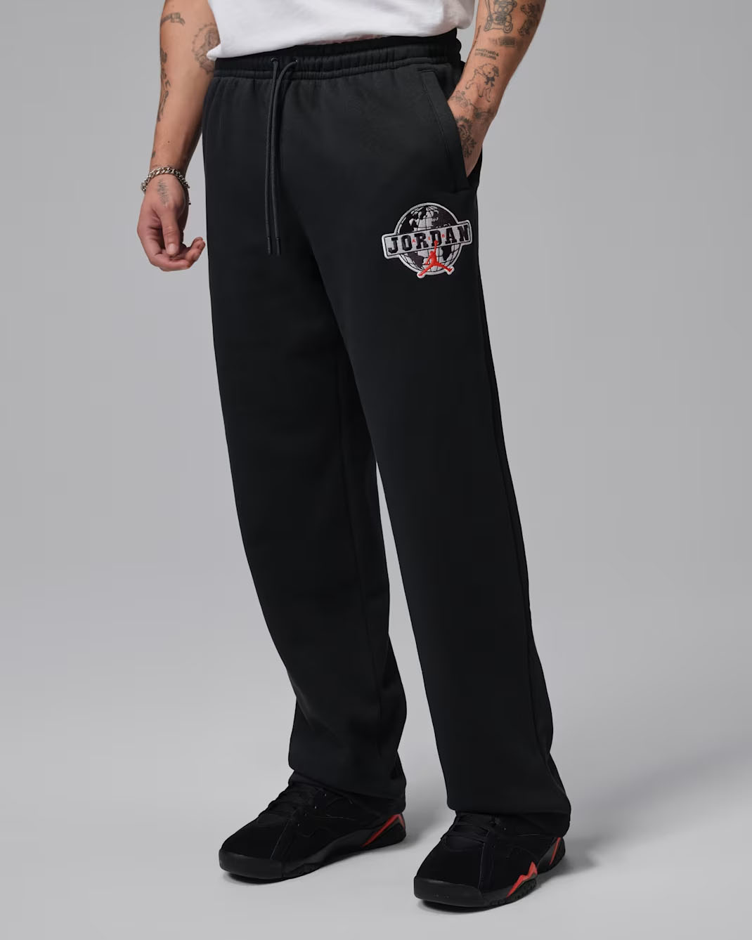 Jordan Brooklyn Mens Open Hem Pants Black Chili Red 1