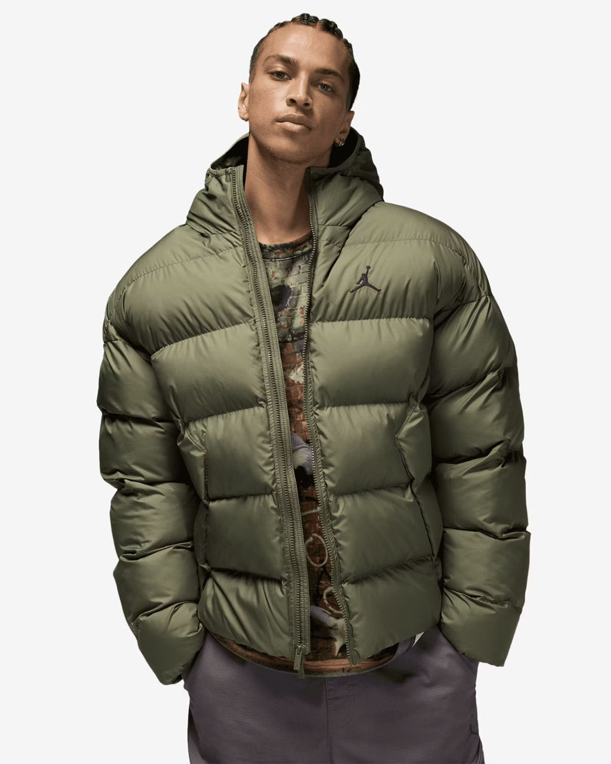 Jordan Brooklyn Mens Puffer Jacket Medium Olive