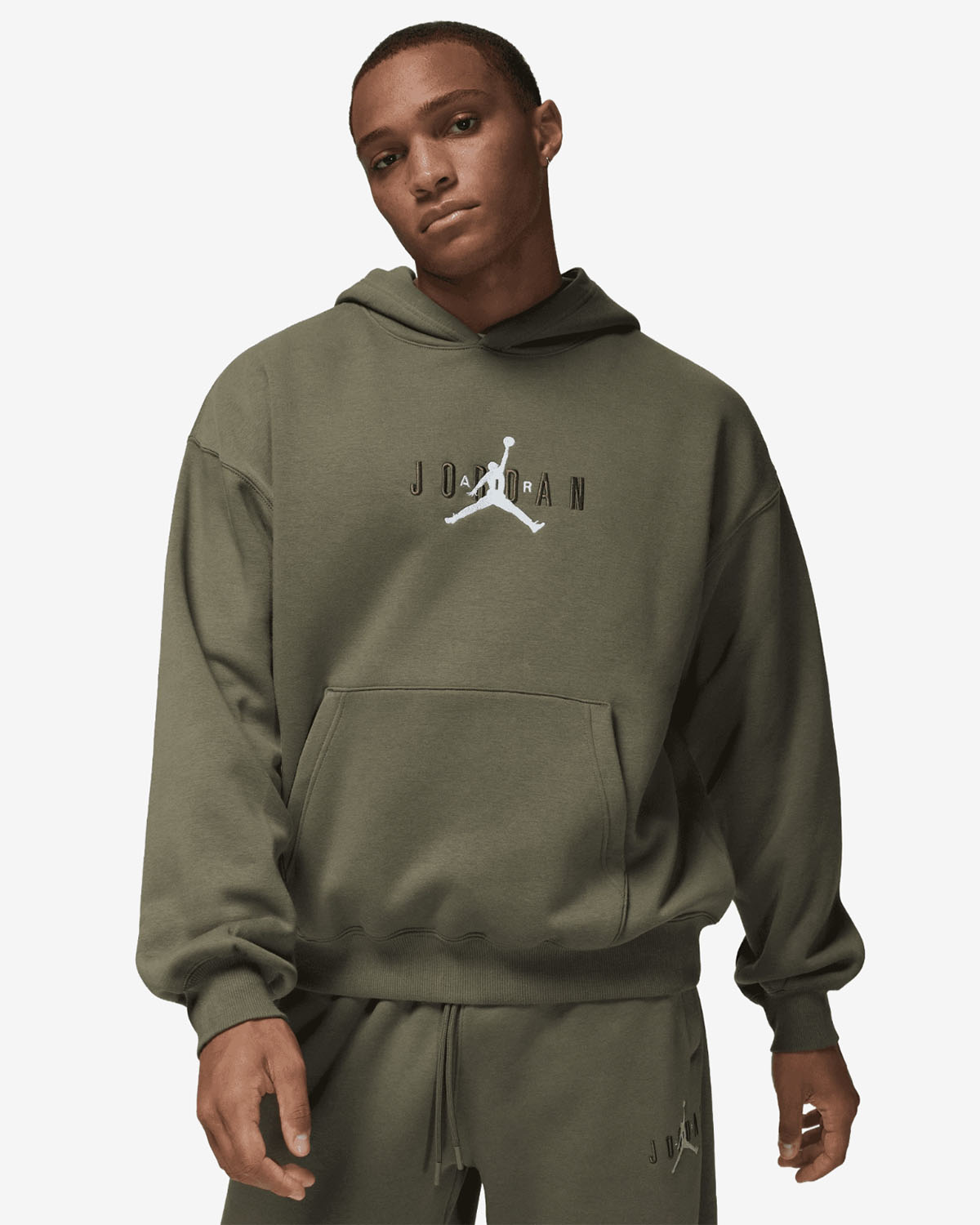 Jordan Brooklyn Oversized Pullover Hoodie Medium Olive 1