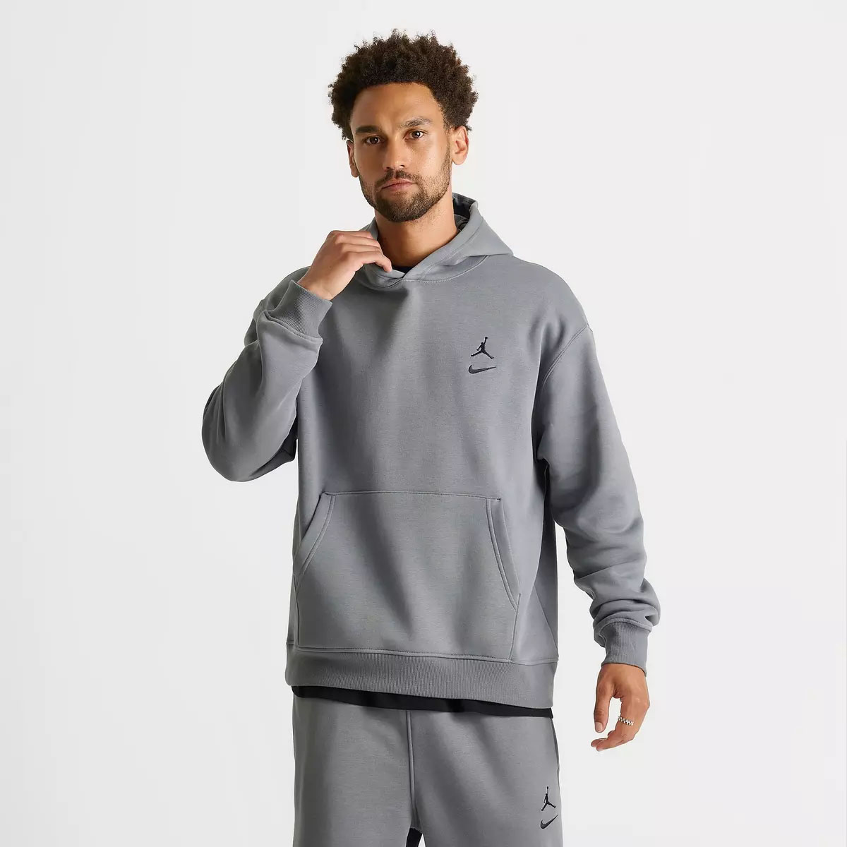 Jordan Brooklyn Swoosh Fleece Mens Hoodie Cool Grey 1