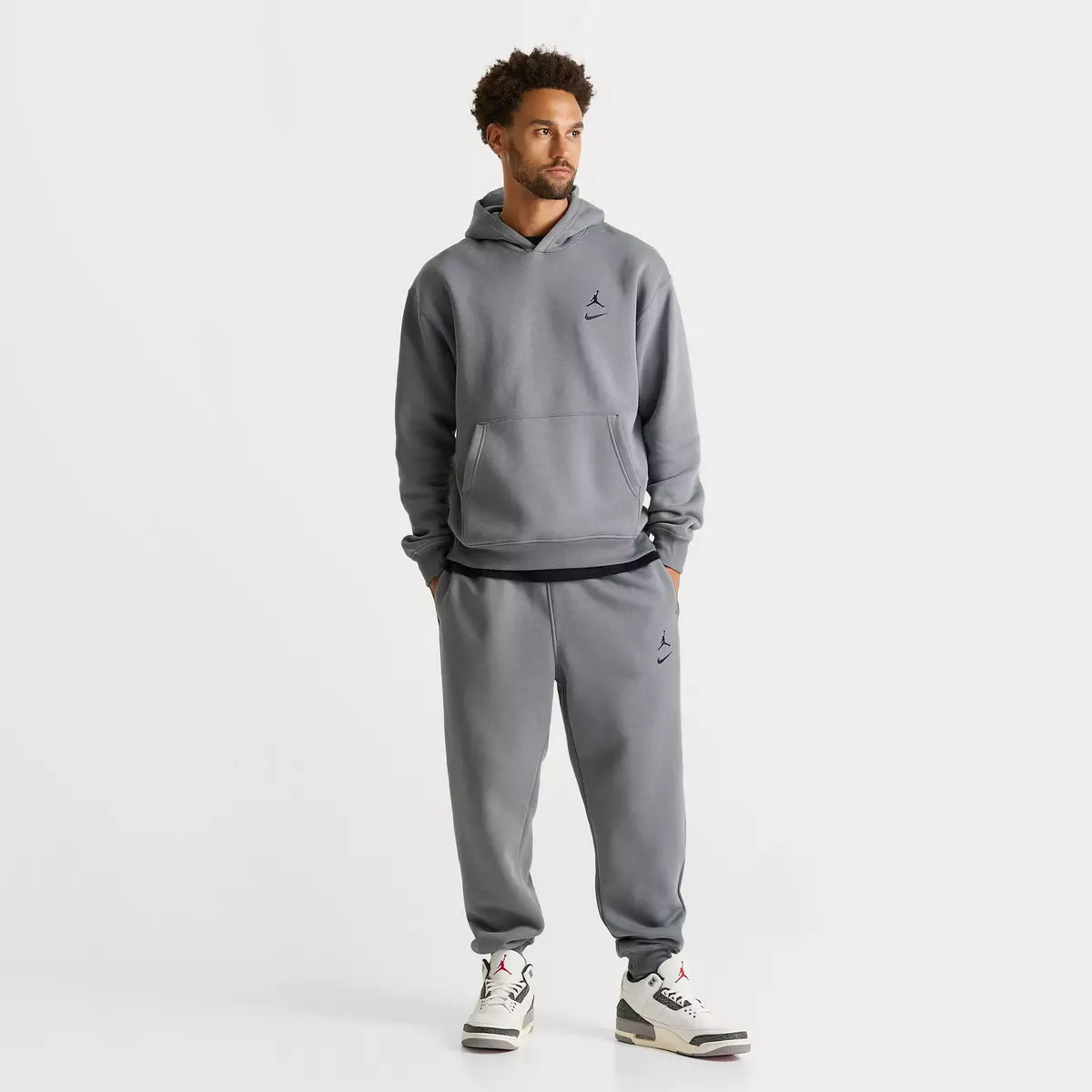 Jordan Brooklyn Swoosh Fleece Mens Hoodie Pants Cool Grey Outfit