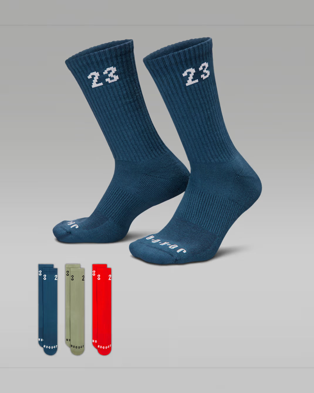 Jordan Essentials Crew Socks Squadron Blue Infrared 23 Medium Olive