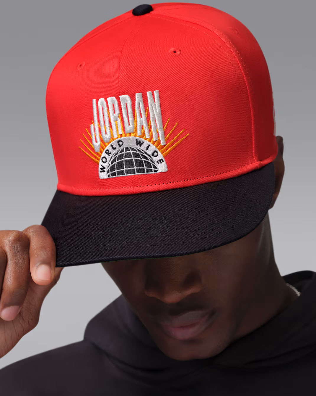 Jordan Essentials Pro Worldwide Snapback Hat Chili Red Black