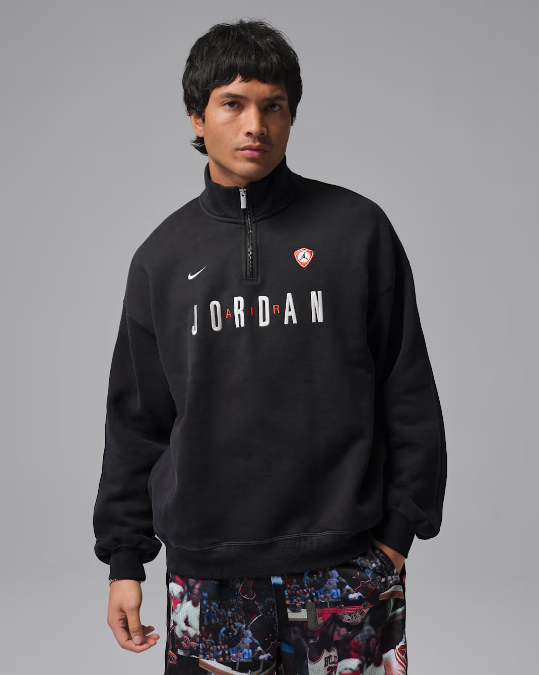 Jordan Flight Mens Graphic Fleece Quarter Zip Top Black Sail Infrared 1
