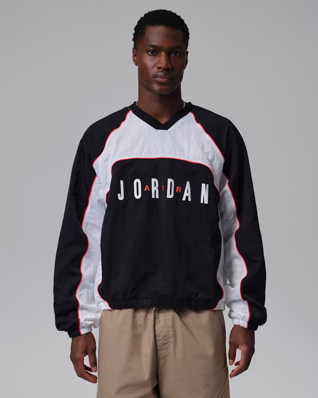 Jordan Flight Mens Long Sleeve Warm Up Top Black White Chili Red 1