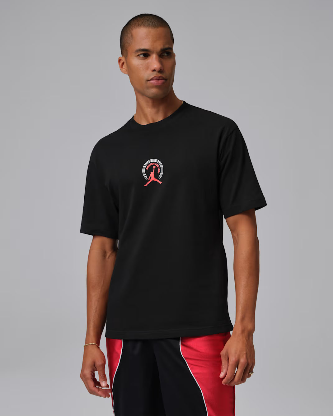 Jordan Mens Broken Records Graphic T Shirt Black Infrared 23 1