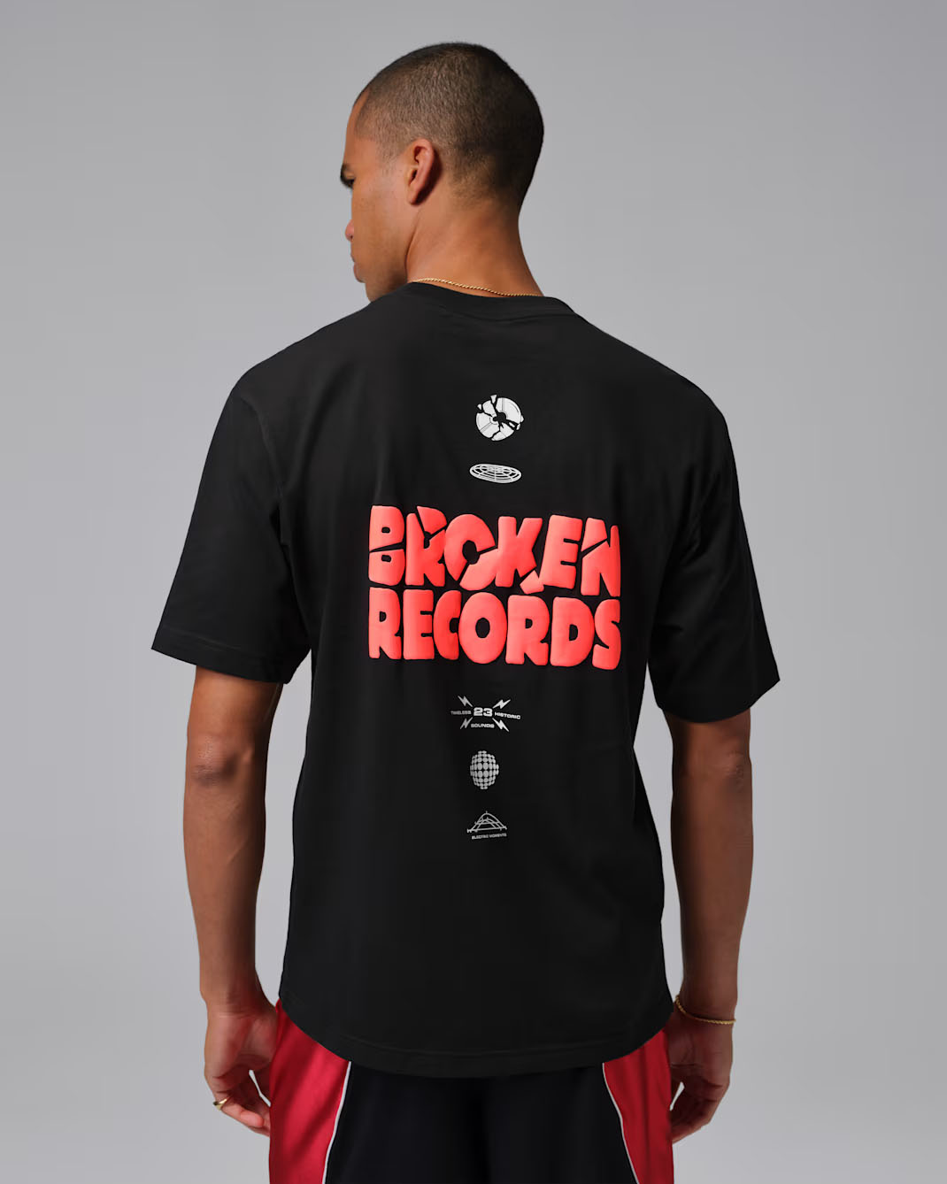 Jordan Mens Broken Records Graphic T Shirt Black Infrared 23 2