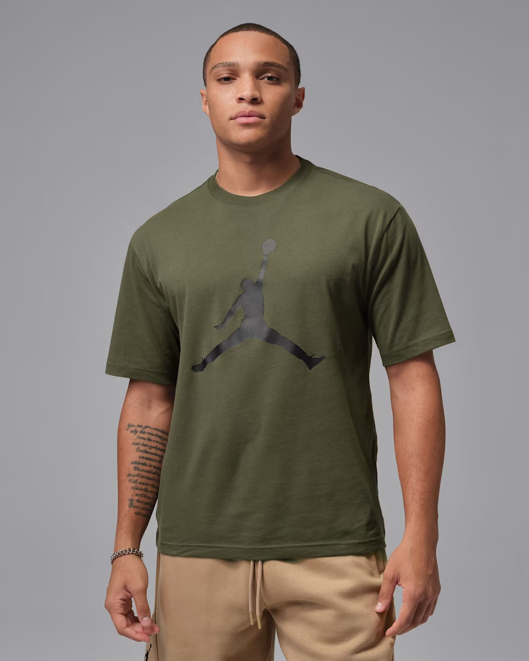 Jordan Mens Jumpman T Shirt Cargo Khaki Black
