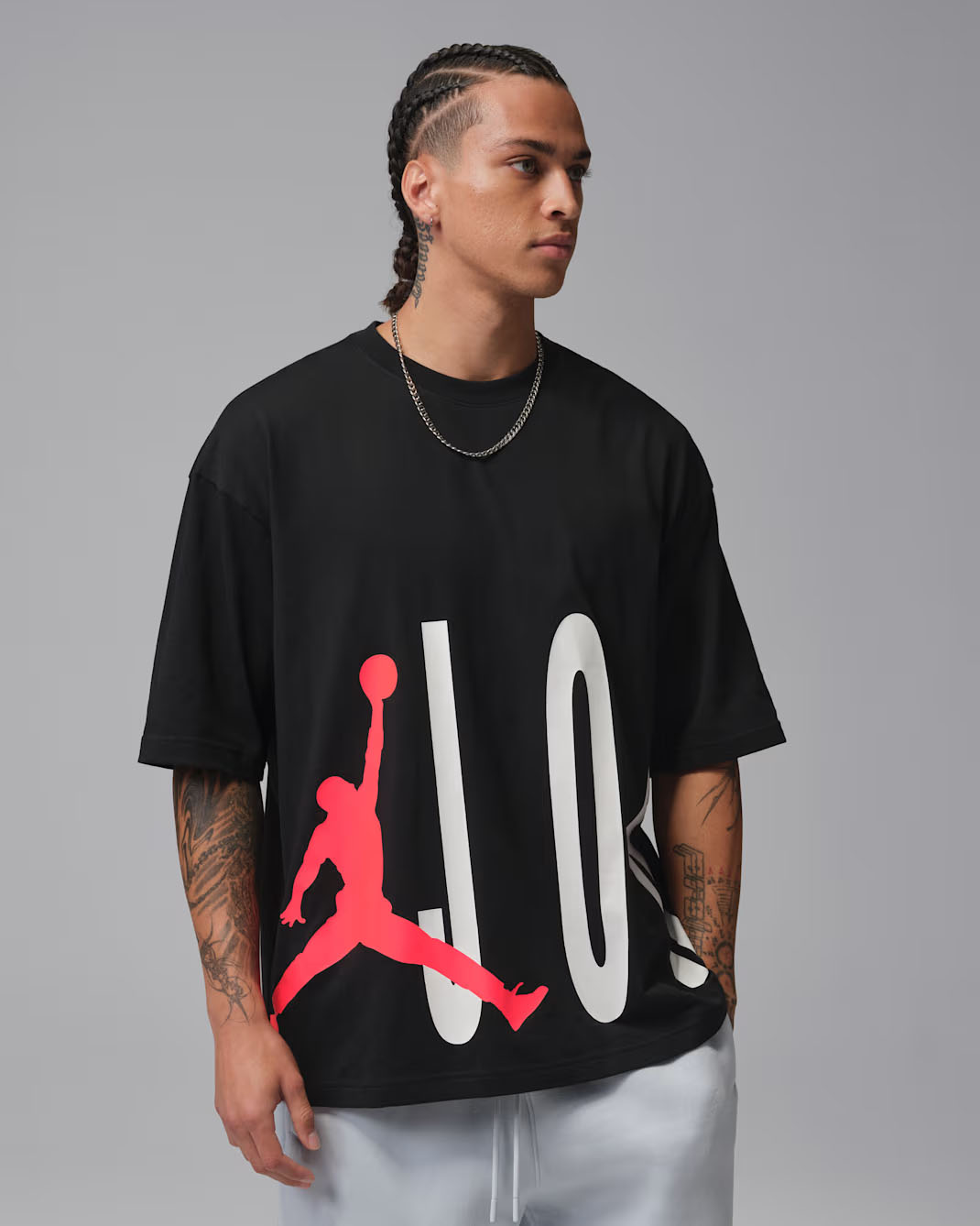 Jordan Mens Oversized Torso Logo T Shirt Black Infrared 23 1