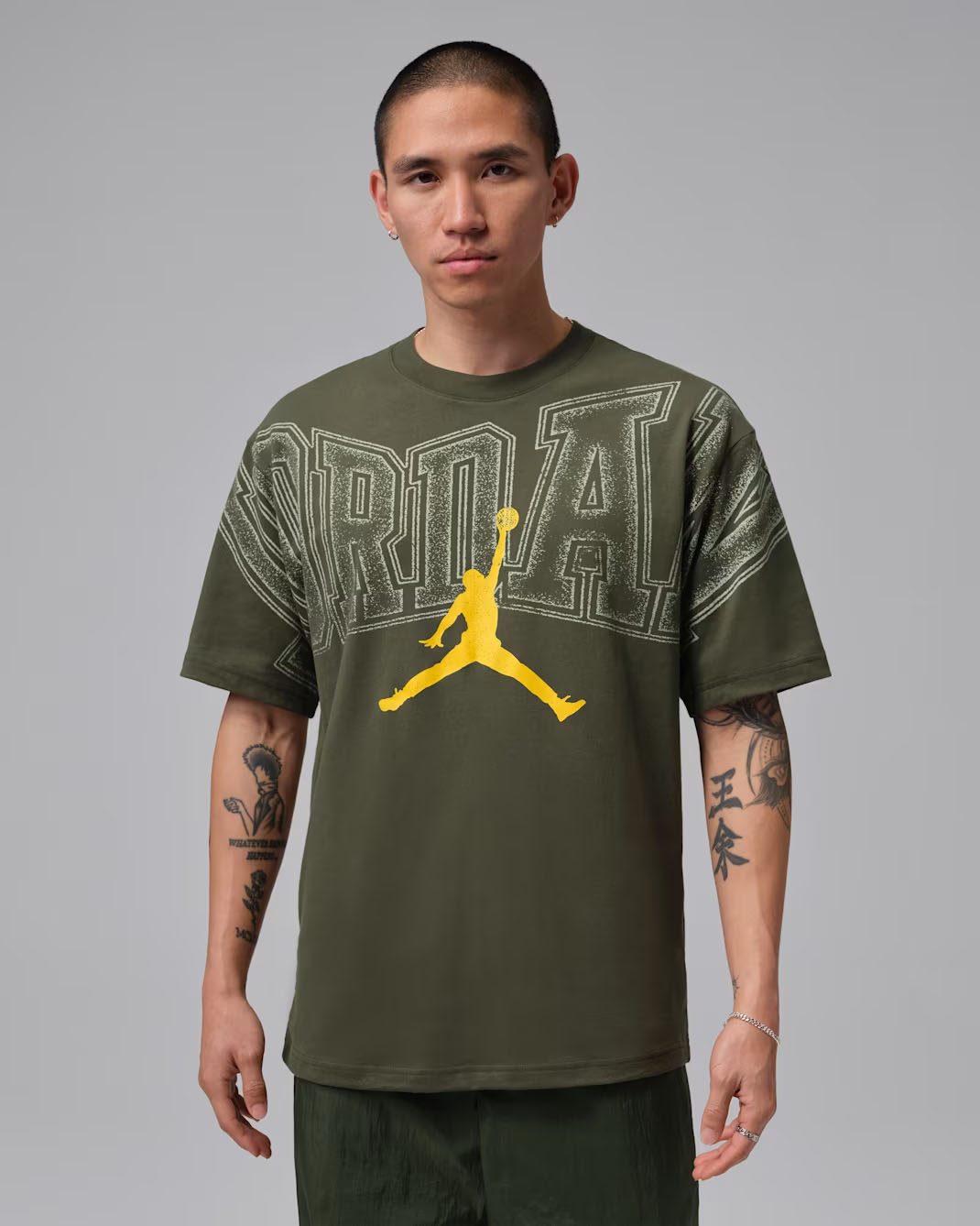 Jordan Mens Stretch Graphic T Shirt Cargo Khaki Bright Citron