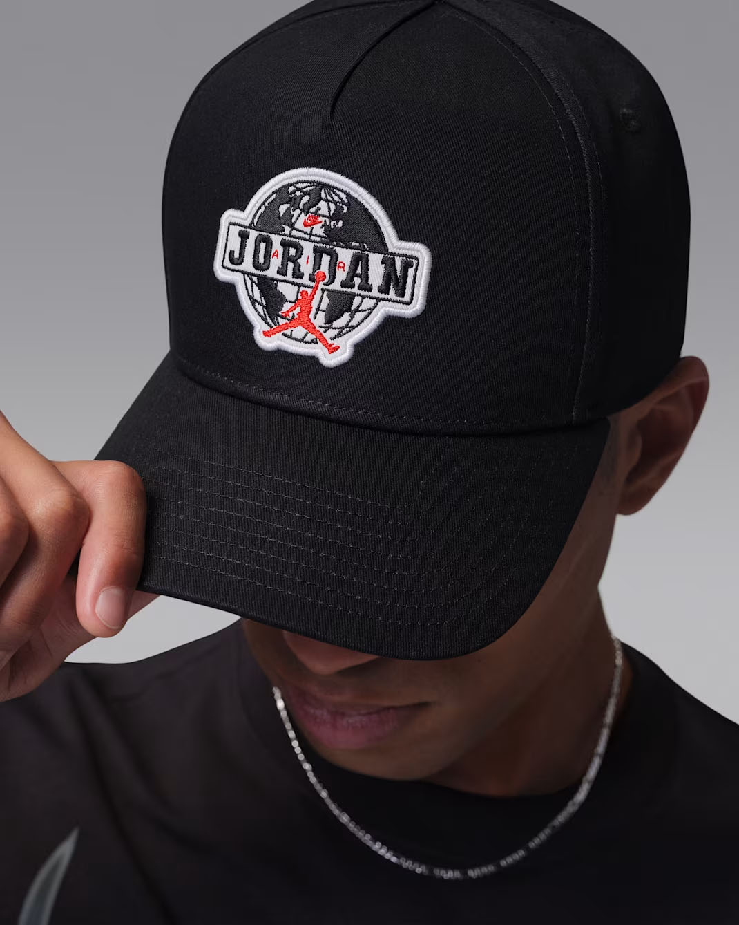 Jordan Rise Worldwide Snapback Hat Black White Chile Red