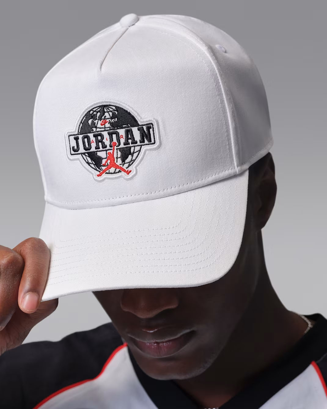 Jordan Rise Worldwide Snapback Hat White Black Chili Red