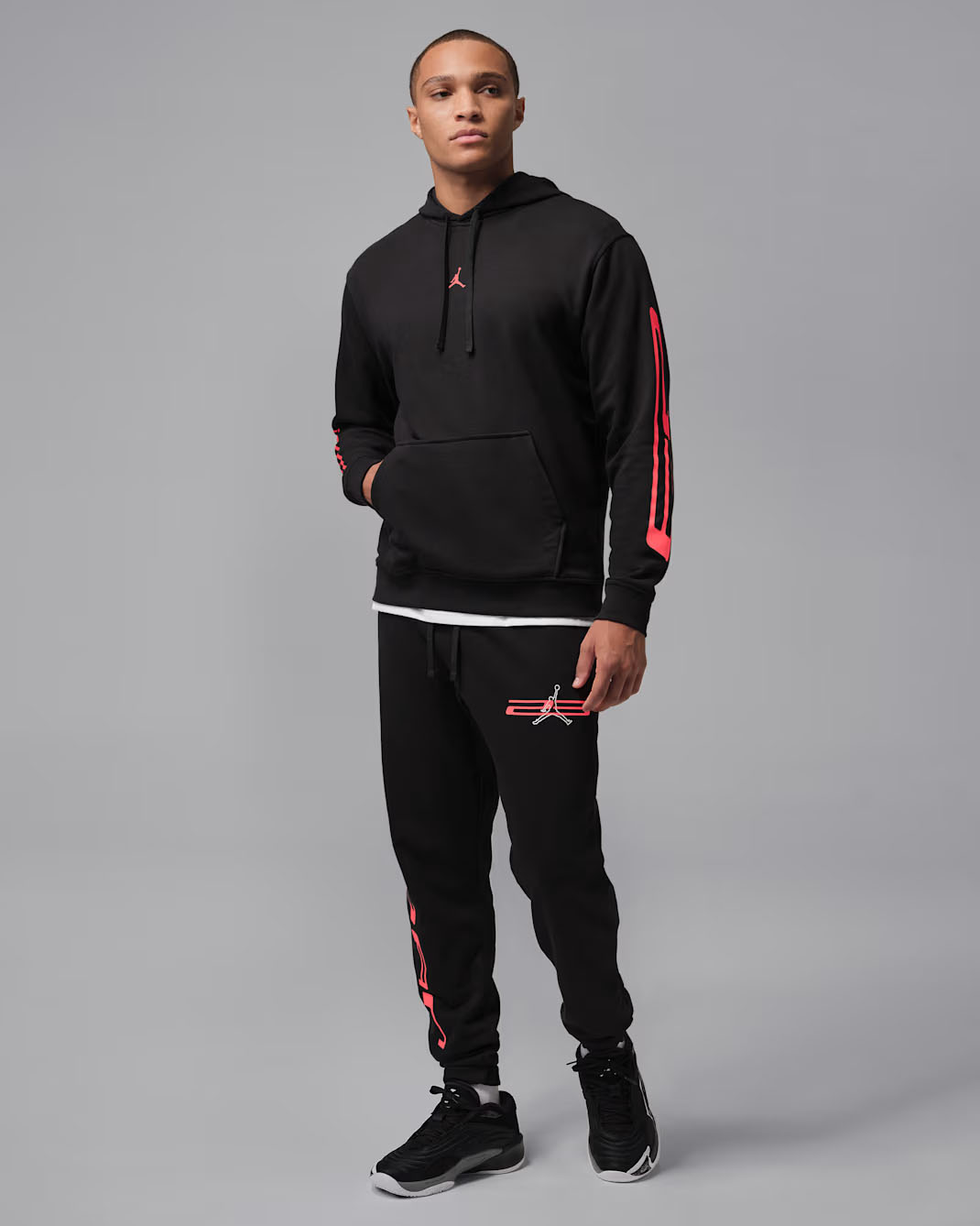 Jordan Sport Crossover Mens Dri Fit Fleece Pullover Hoodie and Pants Black Infrared 23