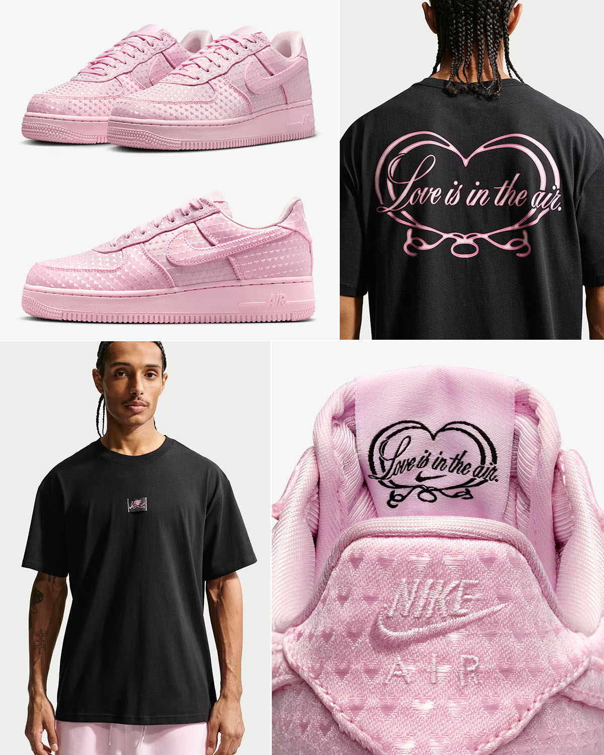 Nike Air Force 1 07 Low SE Valentines Day 2026 Pink Foam Sneakers and T Shirt Outfit