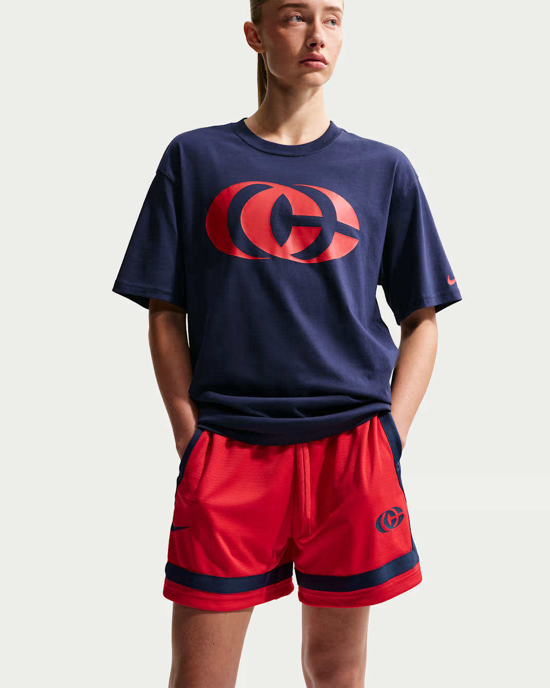 Nike Caitlin Clark T Shirt and Shorts Midnight Navy University Red
