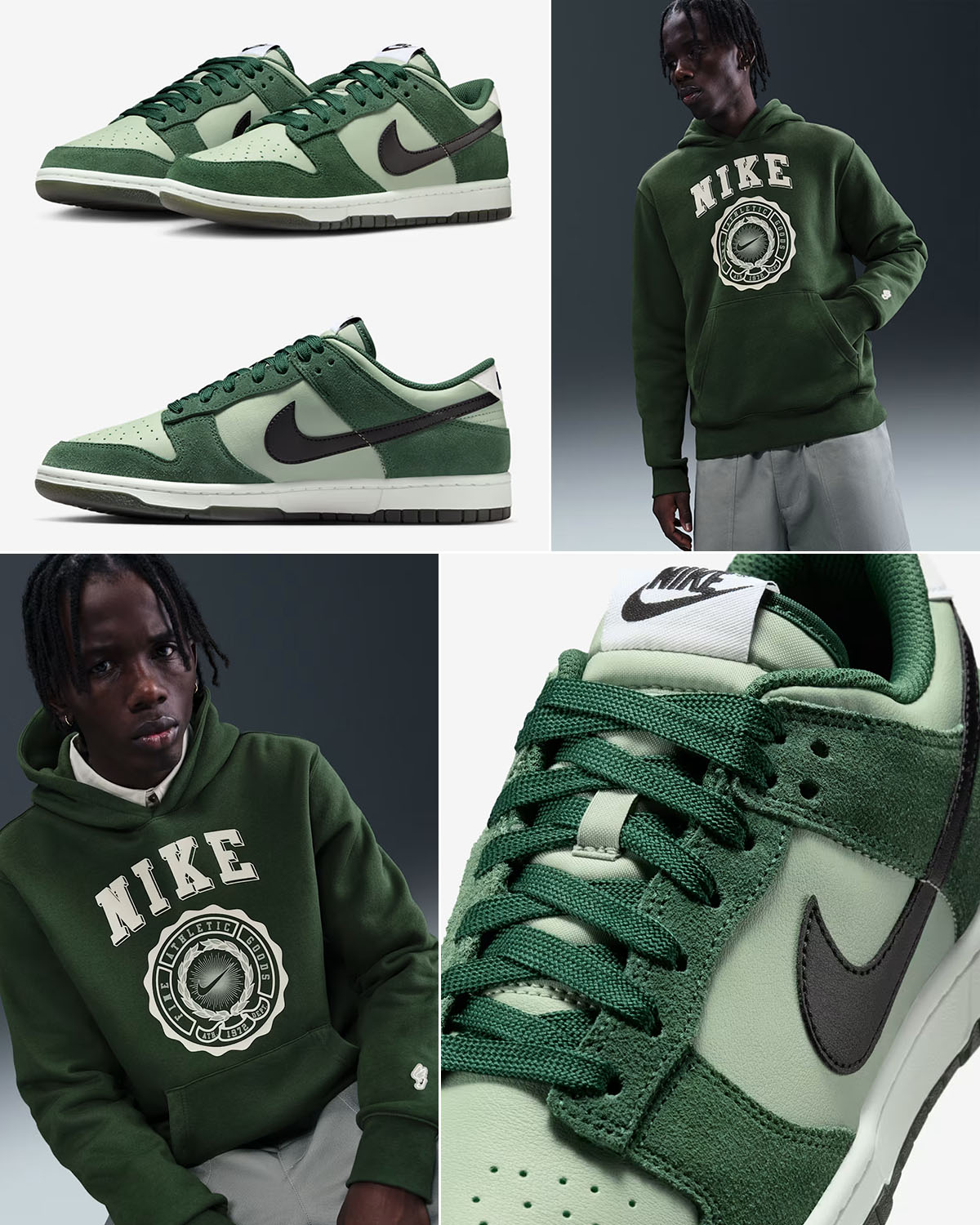 Nike Dunk Low Jade Horizon Fir Sneakers x Nike Club Fleece Pullover Hoodie Outfit