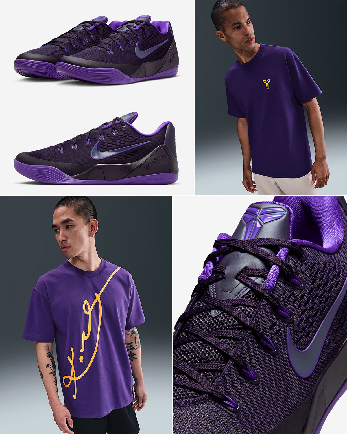 Nike Kobe 9 Elite Low EM Protro Purple Dynasty Shoes and Shirts