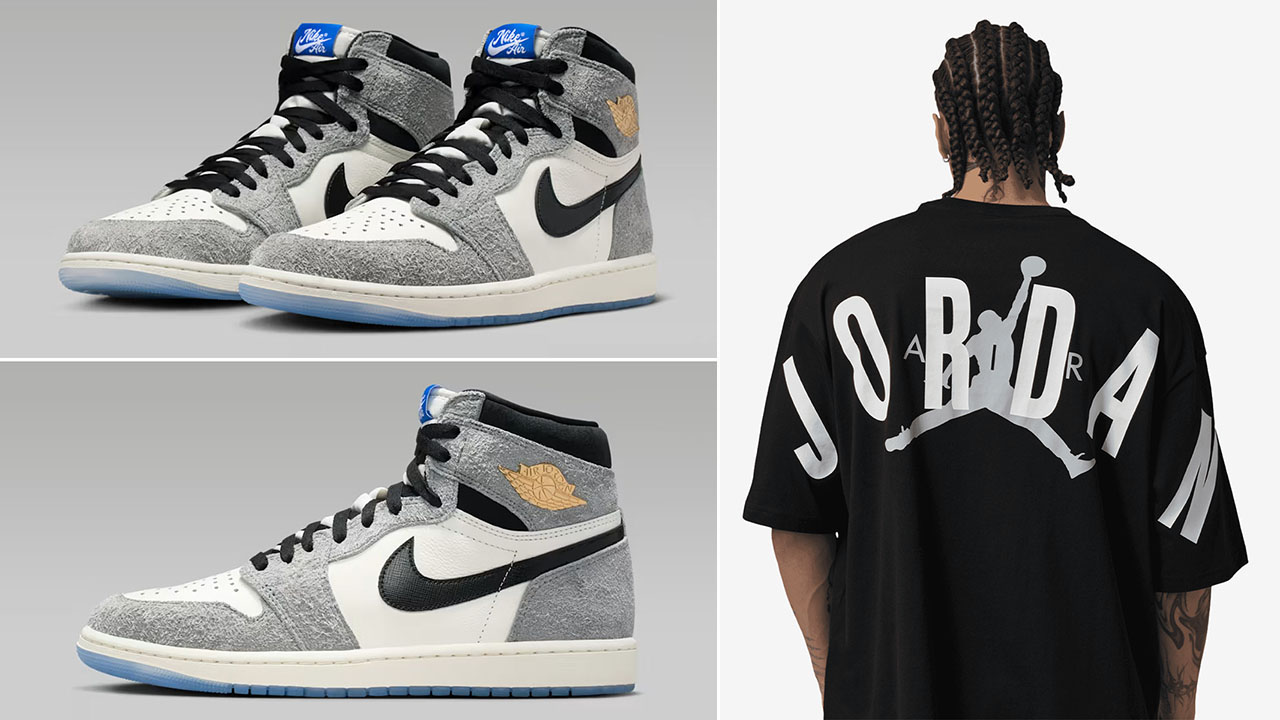 Air Jordan 1 High OG All Star 2026 x Jordan Back Stretch Oversized Logo Mens T Shirt Black Wolf Grey