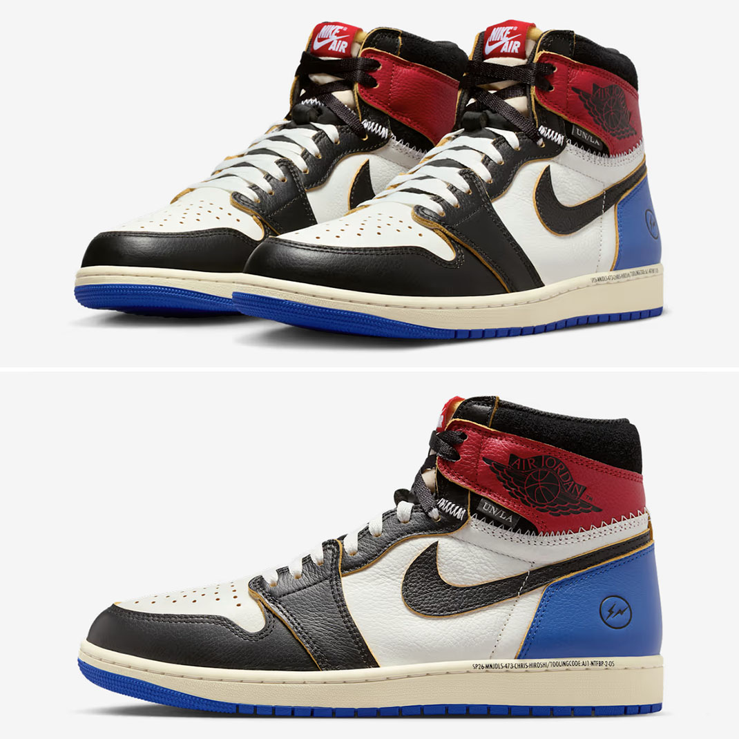 Air Jordan 1 High OG x Union x Fragment Black Varsity Red Sport Royal Mens Sneakers IO7847-002