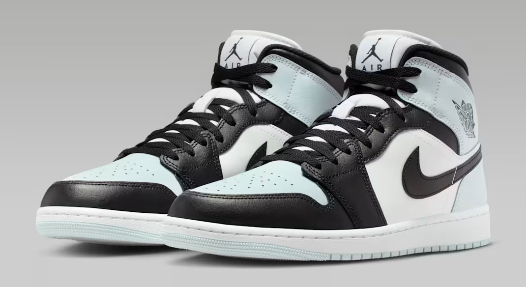 Air Jordan 1 Mid Black Aura White Squadron Blue Mens Shoes 1