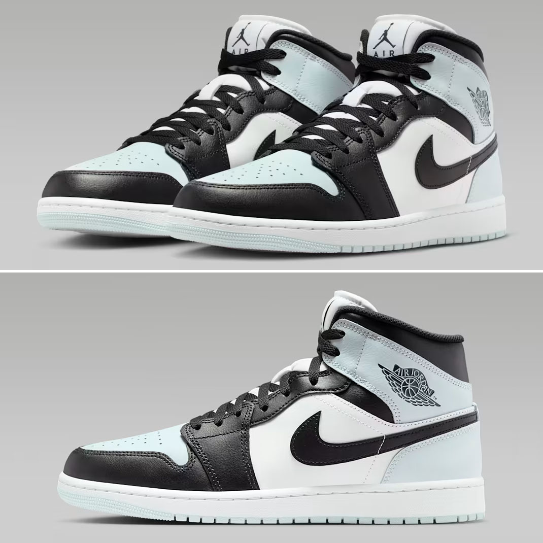 Air Jordan 1 Mid Black Aura White Squadron Blue Mens Sneakers DQ8426-002