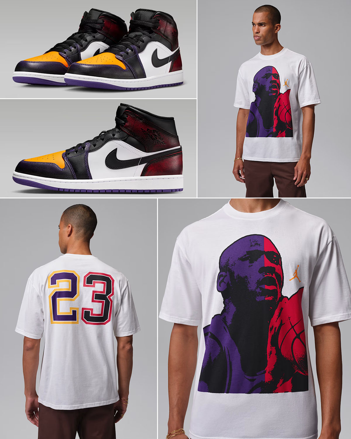 Air Jordan 1 Mid SE LA to Chicago Mens Sneakers and White T Shirt Outfit