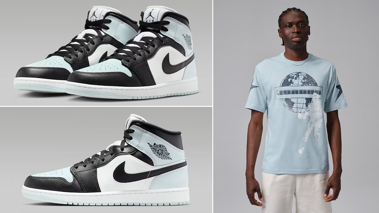 Air Jordan 1 Mid Squadron Blue Aura Mens Sneakers Shirt Outfit