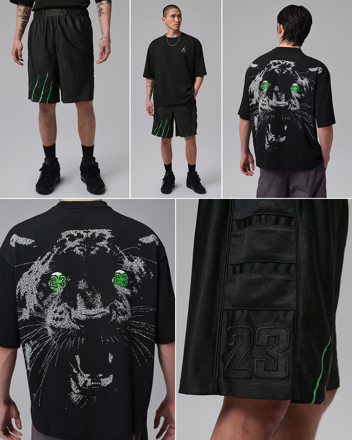 Air Jordan 4 Black Cat 2025 x Jordan Oversized T Shirt x Jordan Cat Scratch Shorts Outfit