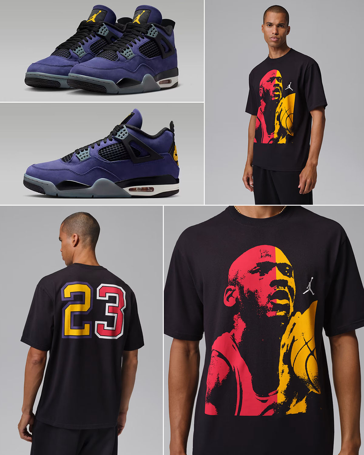 Air Jordan 4 Lakers Lakeshow x LA to Chicago Black T Shirt Outfit
