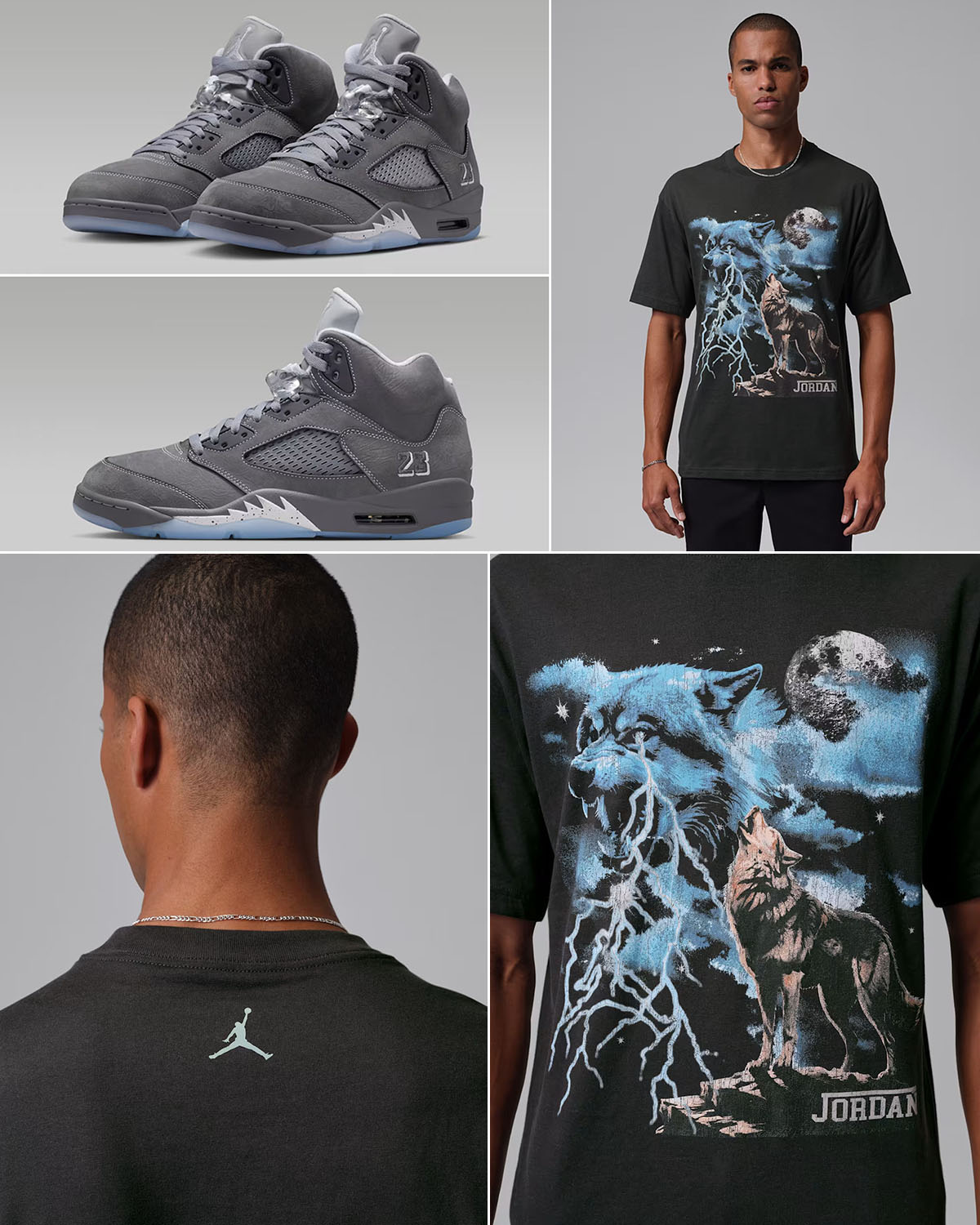 Air Jordan 5 Retro Wolf Grey 2026 Mens Graphic T-Shirt Outfit