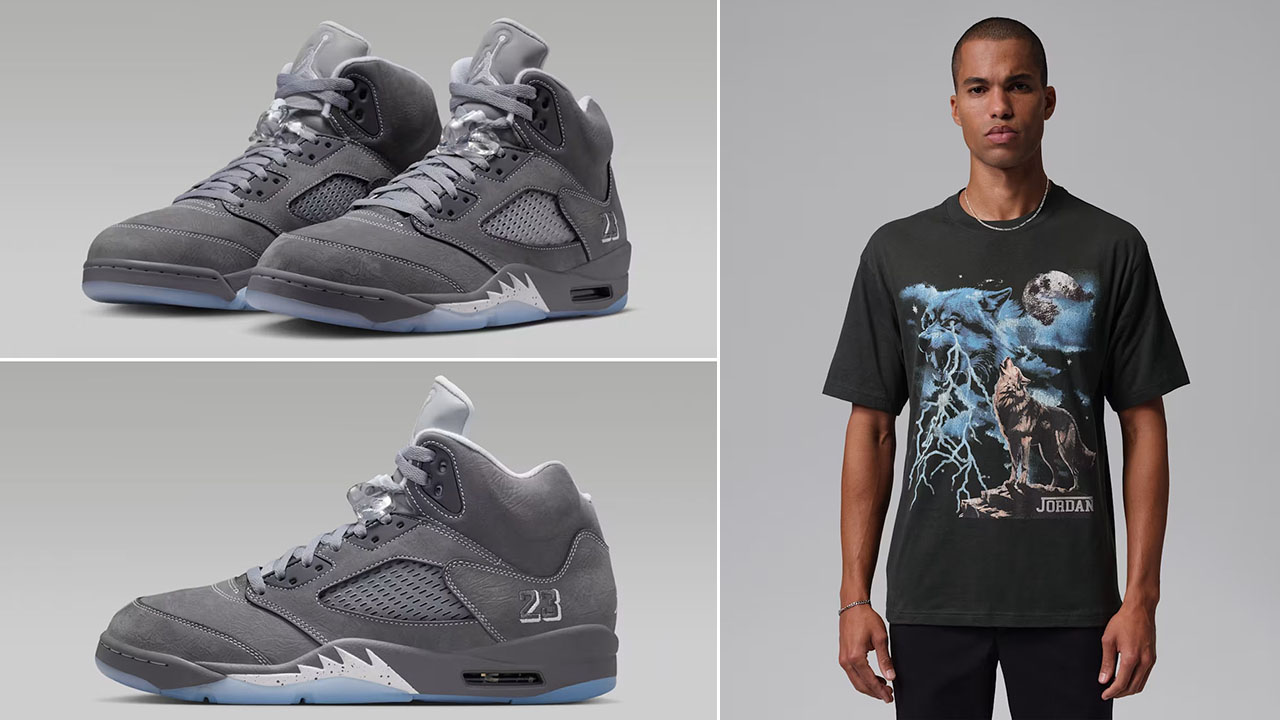 Air Jordan 5 Retro Wolf Grey 2026 Mens Graphic T-Shirt