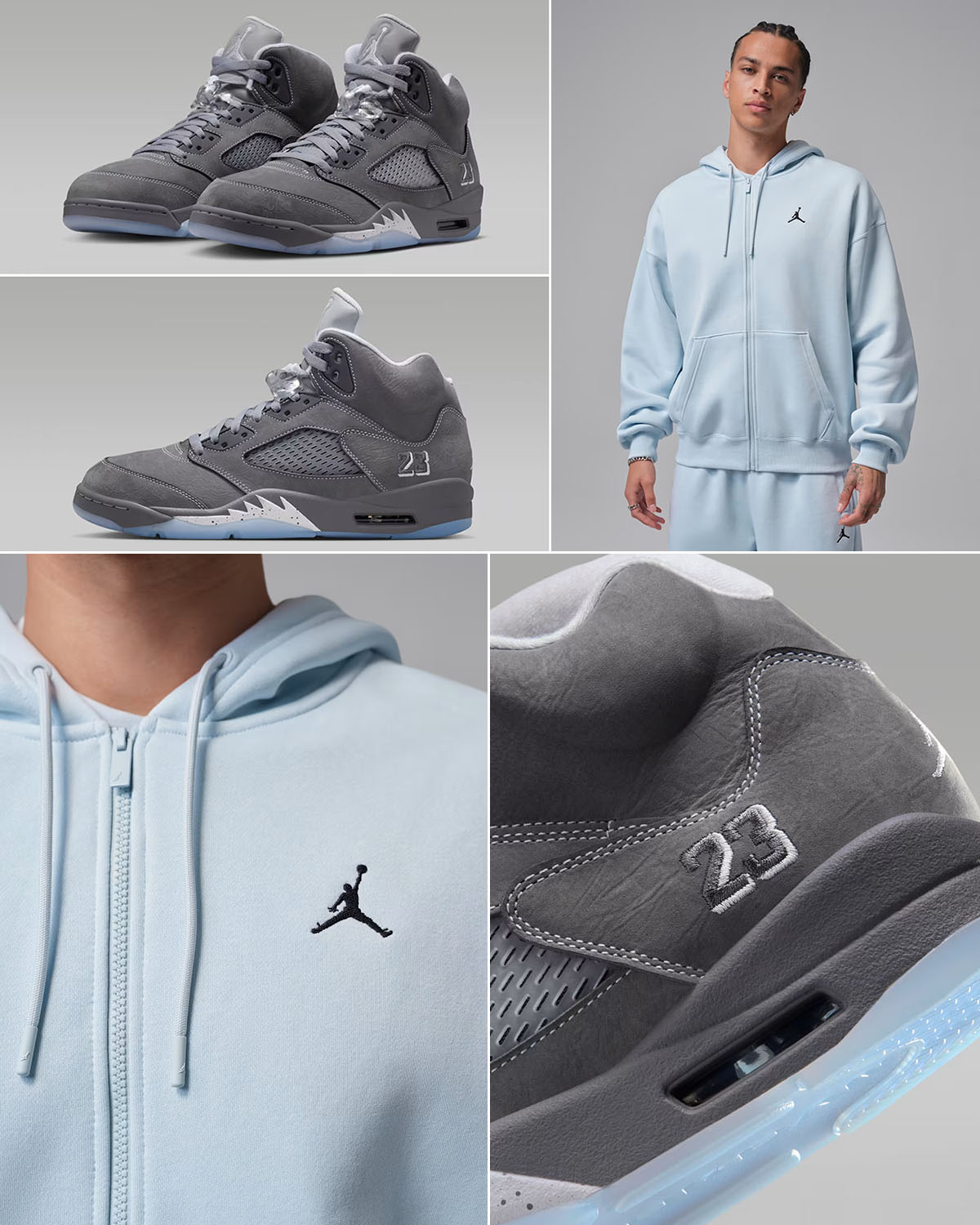 Air Jordan 5 Wolf Grey 2026 x Jordan Brooklyn Fleece Men's Oversized Full-Zip Hoodie Outfit