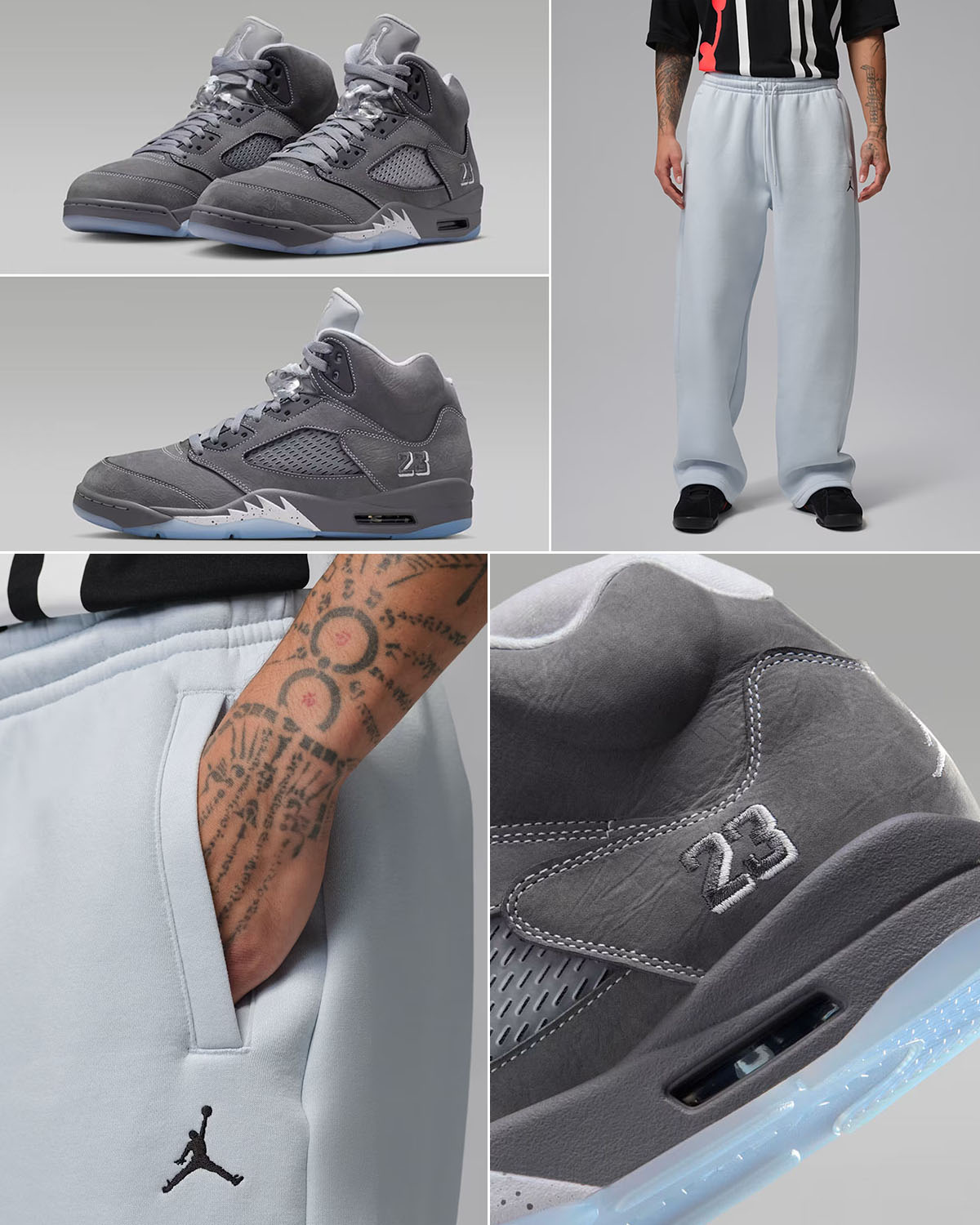 Air Jordan 5 Wolf Grey 2026 x Jordan Brooklyn Fleece Men's Oversized Open-Hem Pants Outfit