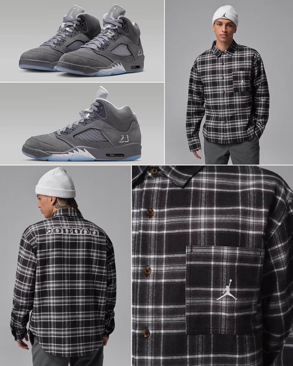 Air Jordan 5 Wolf Grey 2026 x Jordan Brooklyn Mens Graphic Flannel Shirt Outfit