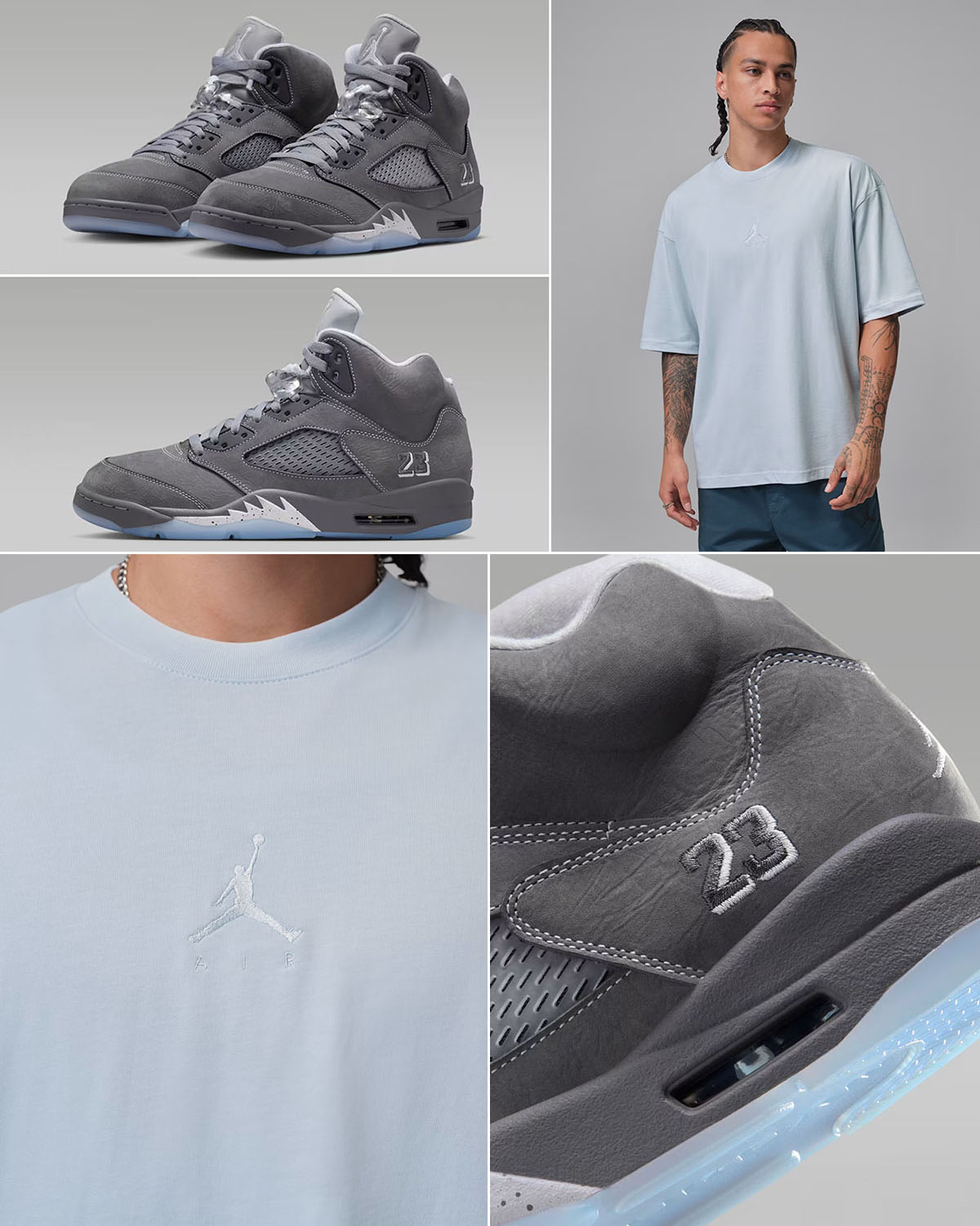 Air Jordan 5 Wolf Grey 2026 x Jordan Flight Essentials Men's Oversized T-Shirt Outfit
