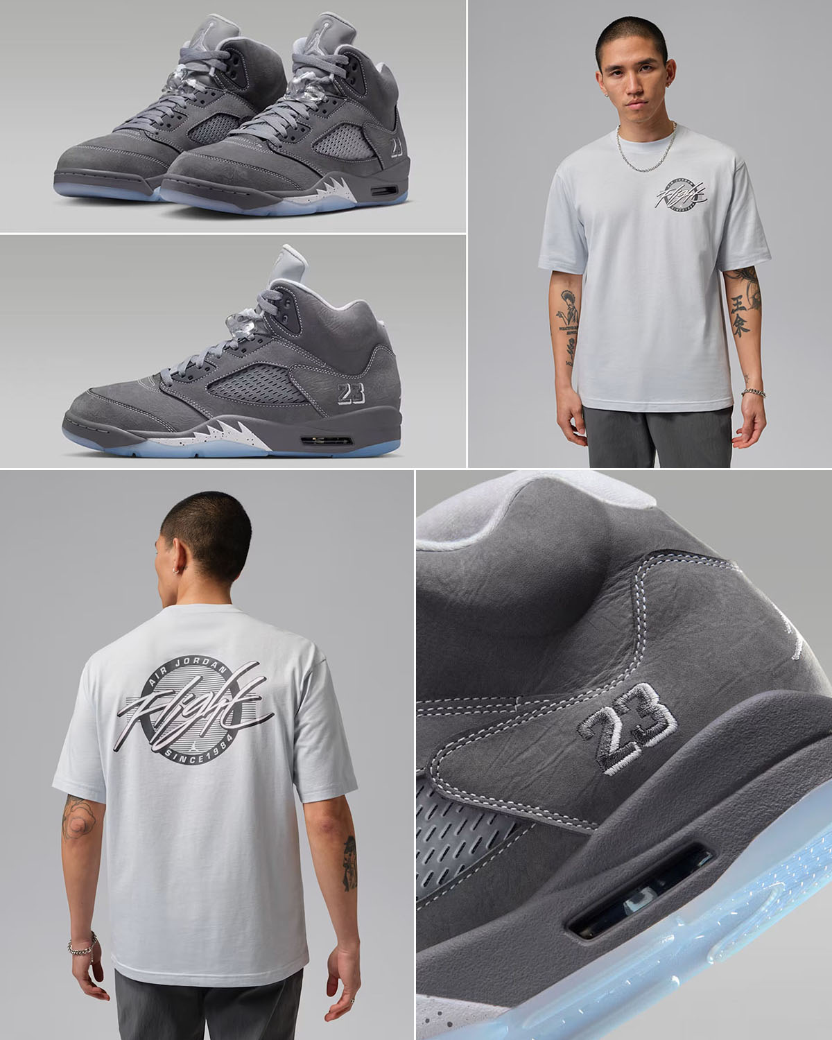 Air Jordan 5 Wolf Grey 2026 x Jordan Flight Men's T-Shirt Outfit